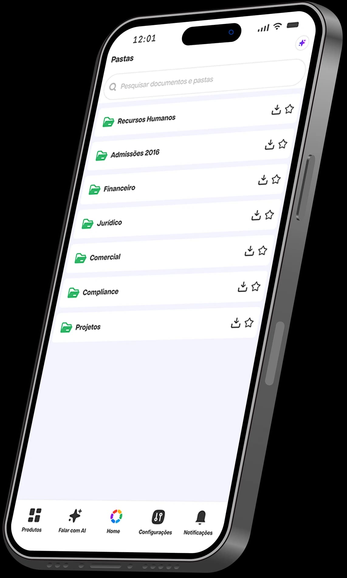 App Interfy Mobile exibindo a lista de documentos